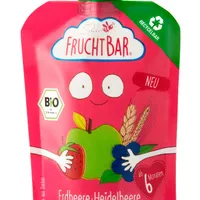 FruchtBar BIO Ovocná kapsička s jablkem, jahodou, borůvkami a špaldou 100% recyklovatelná