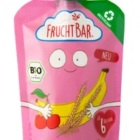 FruchtBar BIO Ovocná kapsička s banánem, višněmi a krupicí 100% recykovatelná