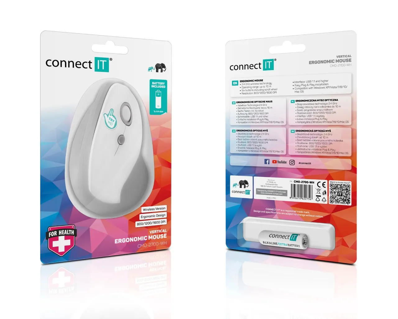 Connect IT For Health CMO-2700-WH ergonomická myš bezdrátová