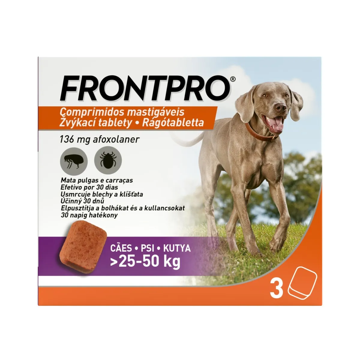 FRONTPRO Žvýkací tablety pro psy 25-50 kg 136 mg 3 tablety