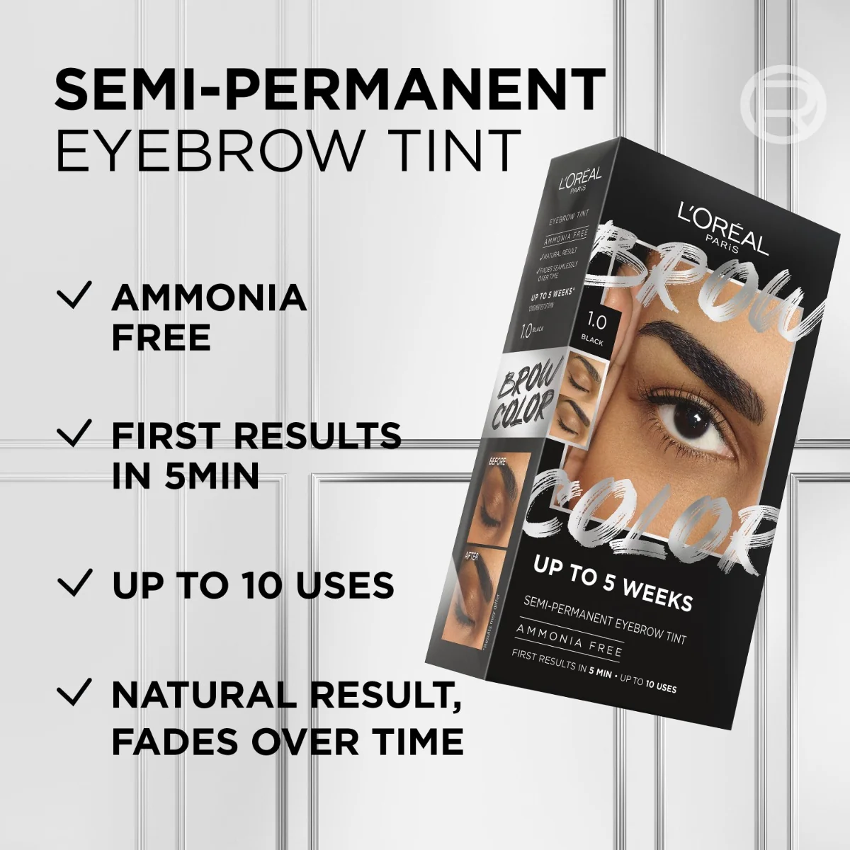 Loréal Paris Brow Color 1.0 Black semi-permanentní barva na obočí 1 ks