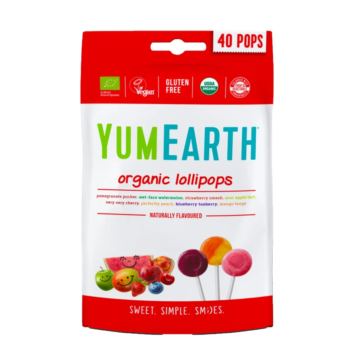 YumEarth BIO Ovocná lízátka mix 8 příchutí 40 ks 241 g