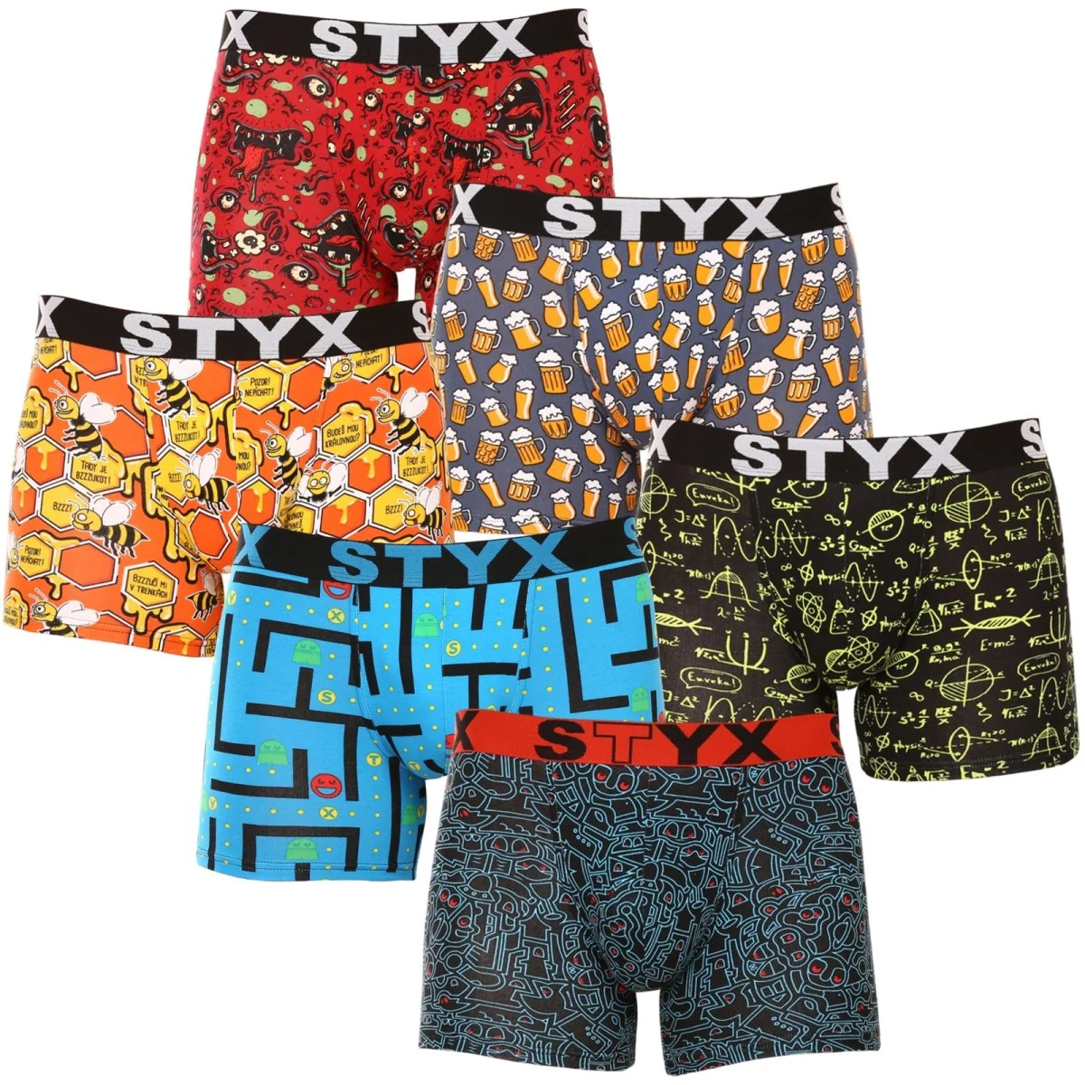 Styx 6PACK pánské boxerky long art sportovní guma vícebarevné (6U12697124) S 