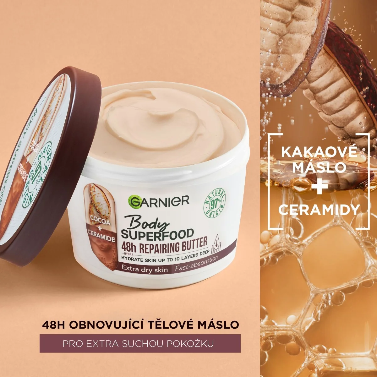 Garnier Body SuperFood Tělový krém s kakaovým máslem 380 ml