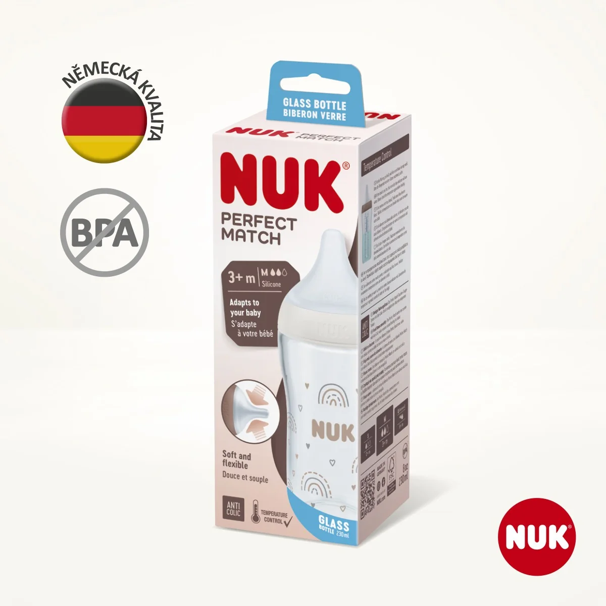 NUK Perfect Match Skleněná láhev 3+m 230 ml 1 ks