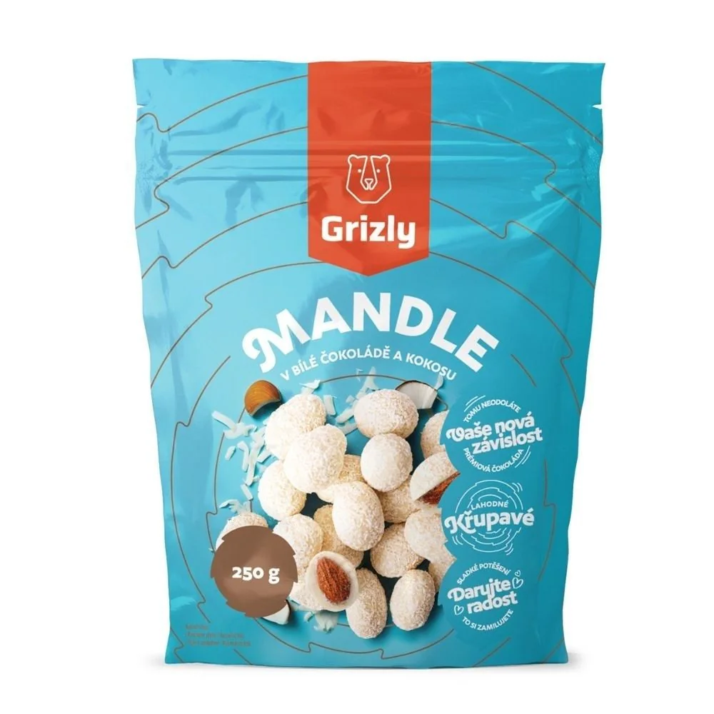 Grizly Mandle v bílé čokoládě s kokosem 250 g