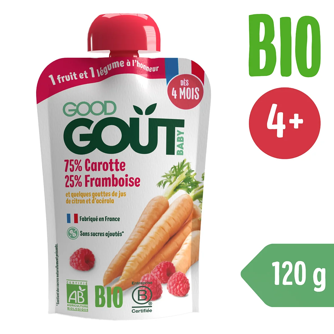 Good Gout BIO Mrkev s malinami 4m+ kapsička 120 g