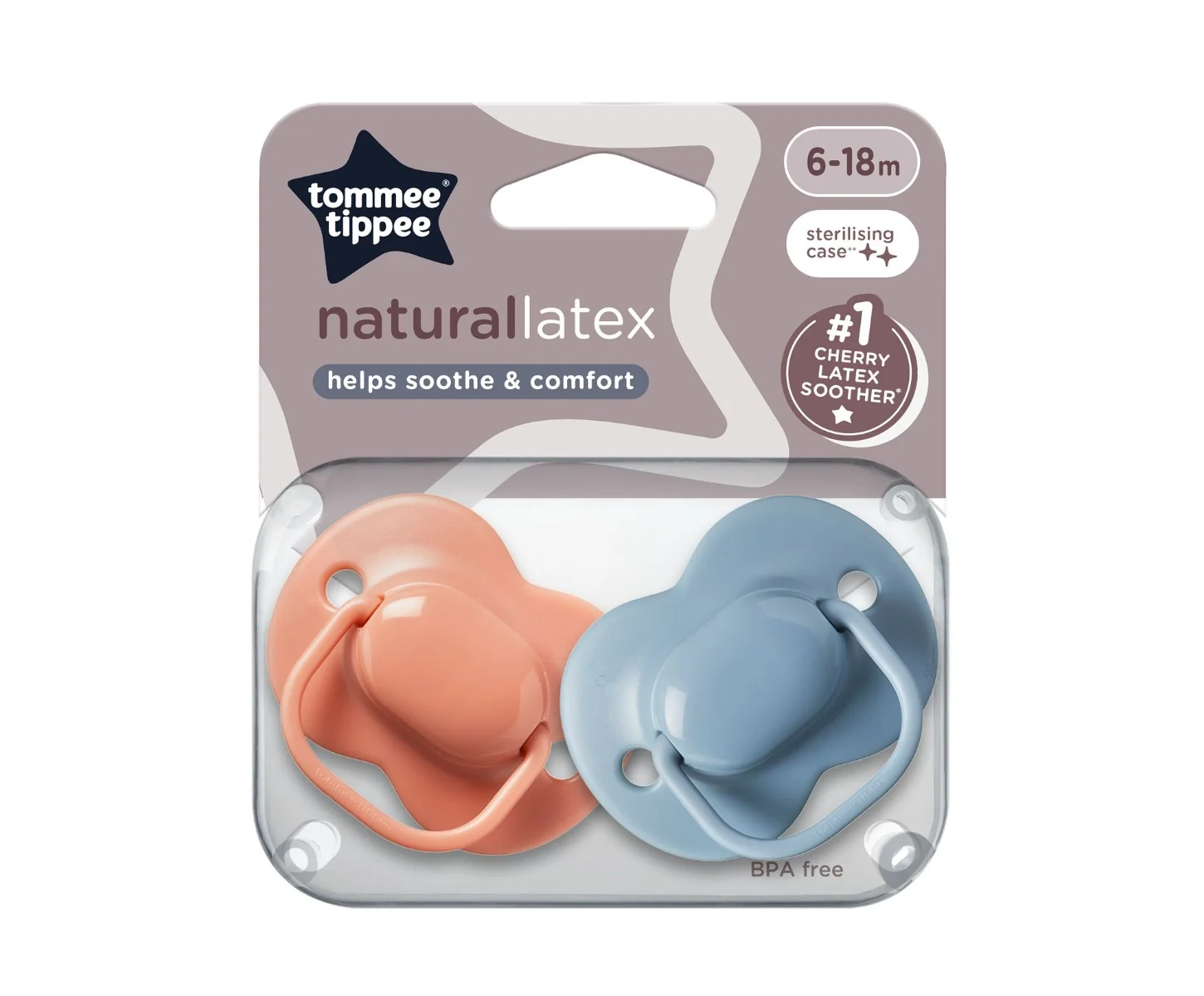 Tommee Tippee Dudlík Cherry latex 6-8m 2 ks růžová-modrá