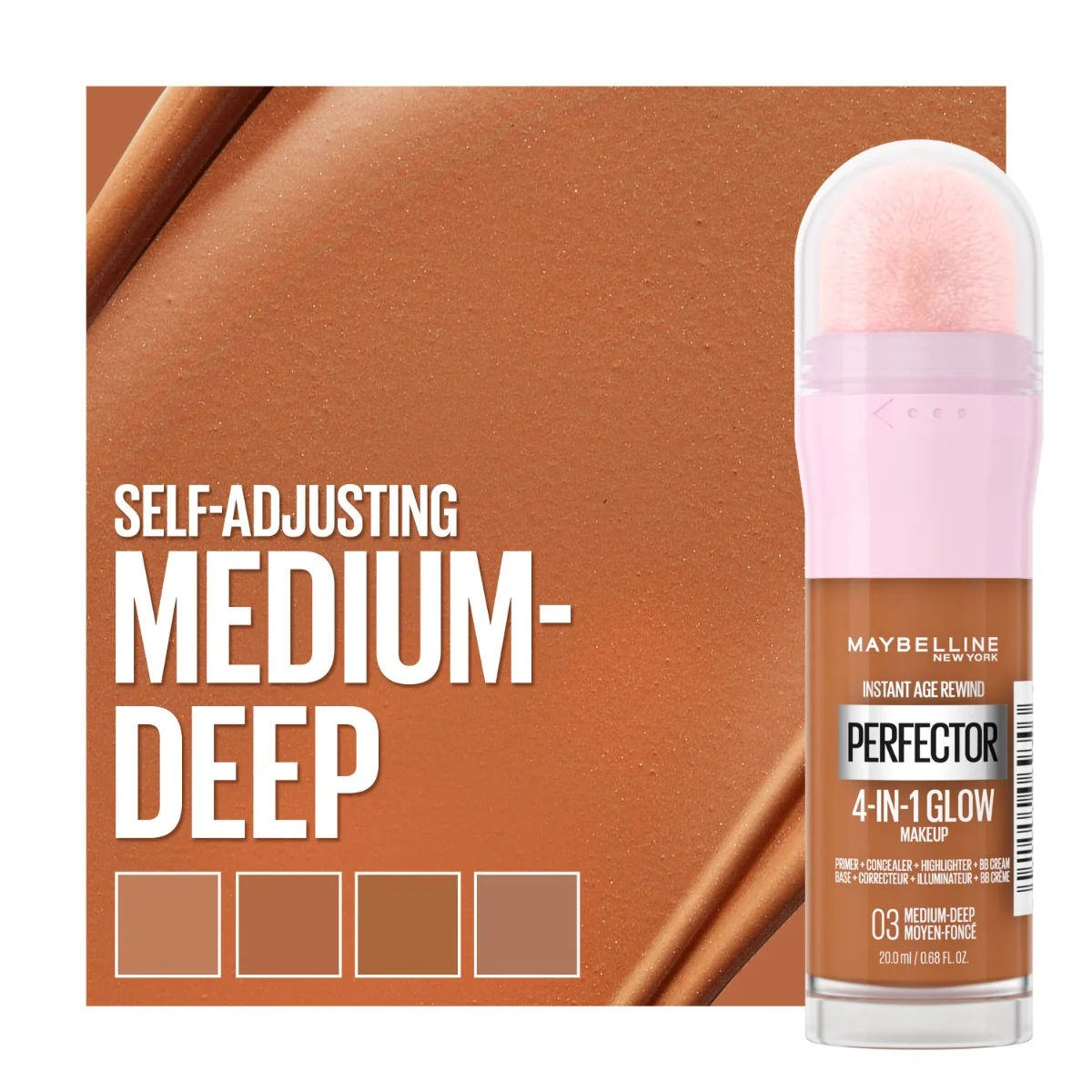 Maybelline Perfector 4v1 Glow odstín 03 Medium Deep make-up 20 ml