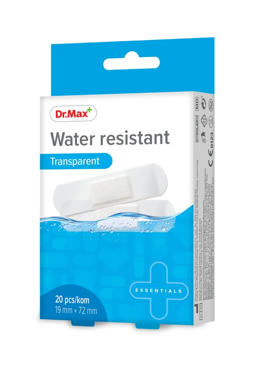 Dr. Max Water resistant Transparent 19 mm x 72 mm náplast 20 ks