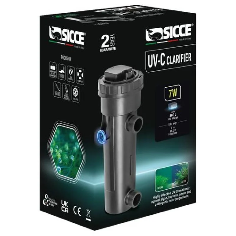 Sicce UV-C Clarifier 7W/3m UV-lampa na ničení řas, bakterií a parazitů 