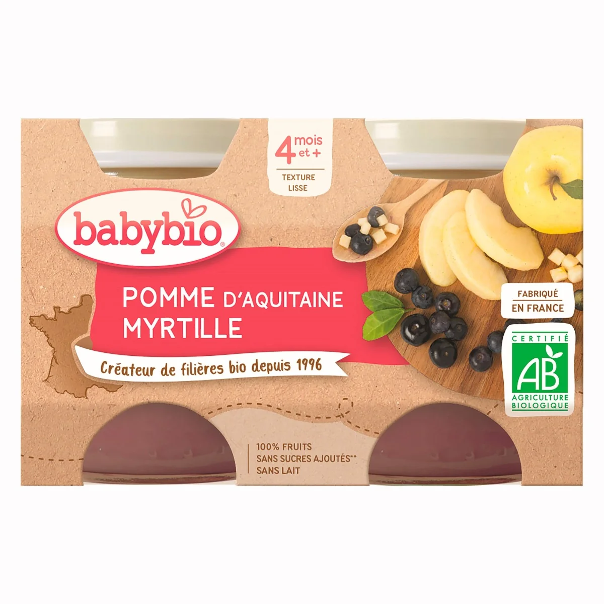 Babybio Jablko a borůvky 2x130 g