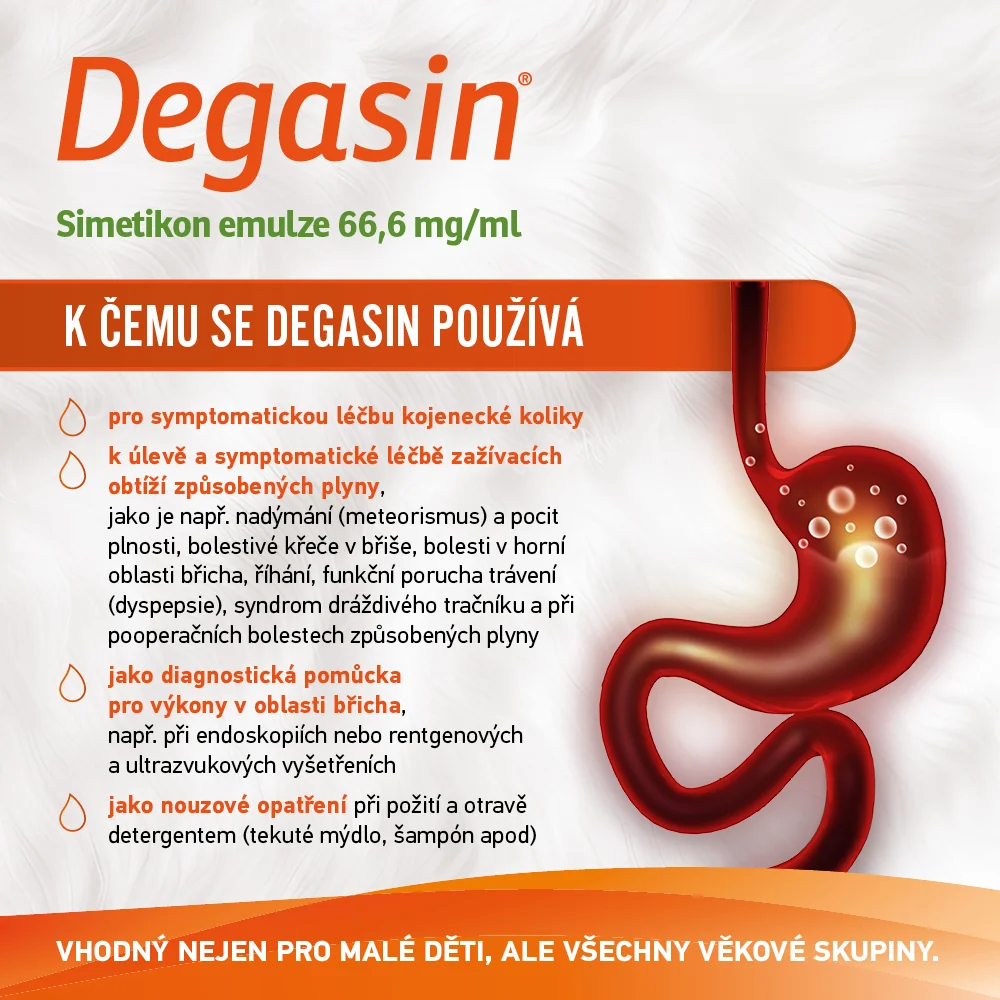 Degasin simetikon 66,6 mg/ml emulze při nadýmání 50 ml