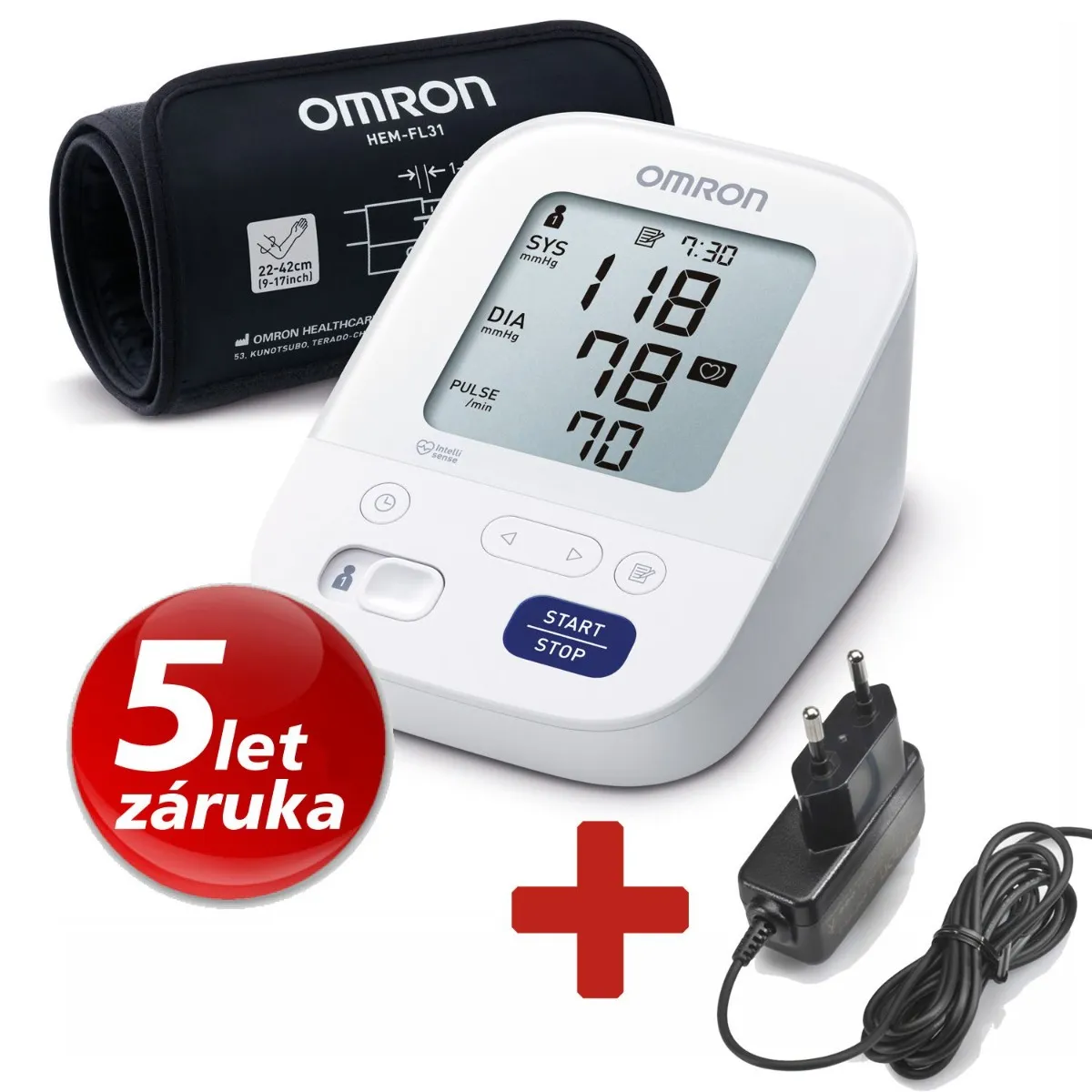 Omron M3 Comfort Intelli digitální tonometr + síťový zdroj