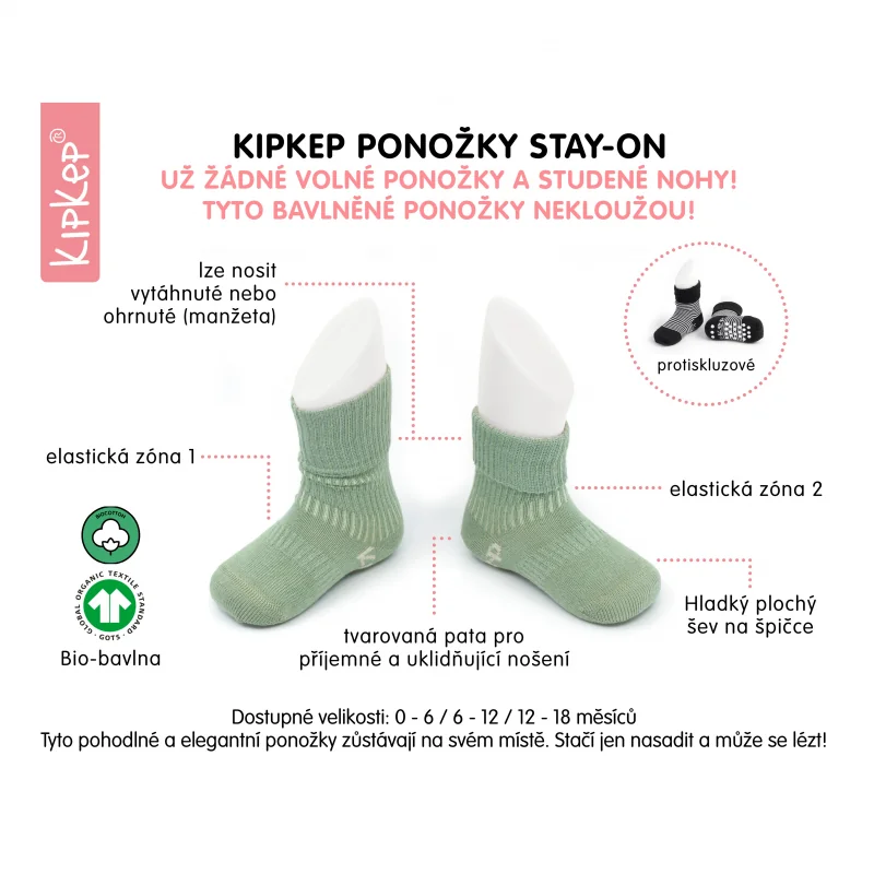 KipKep dětské ponožky Stay-on-Socks 12-18m 2páry Calming Green 