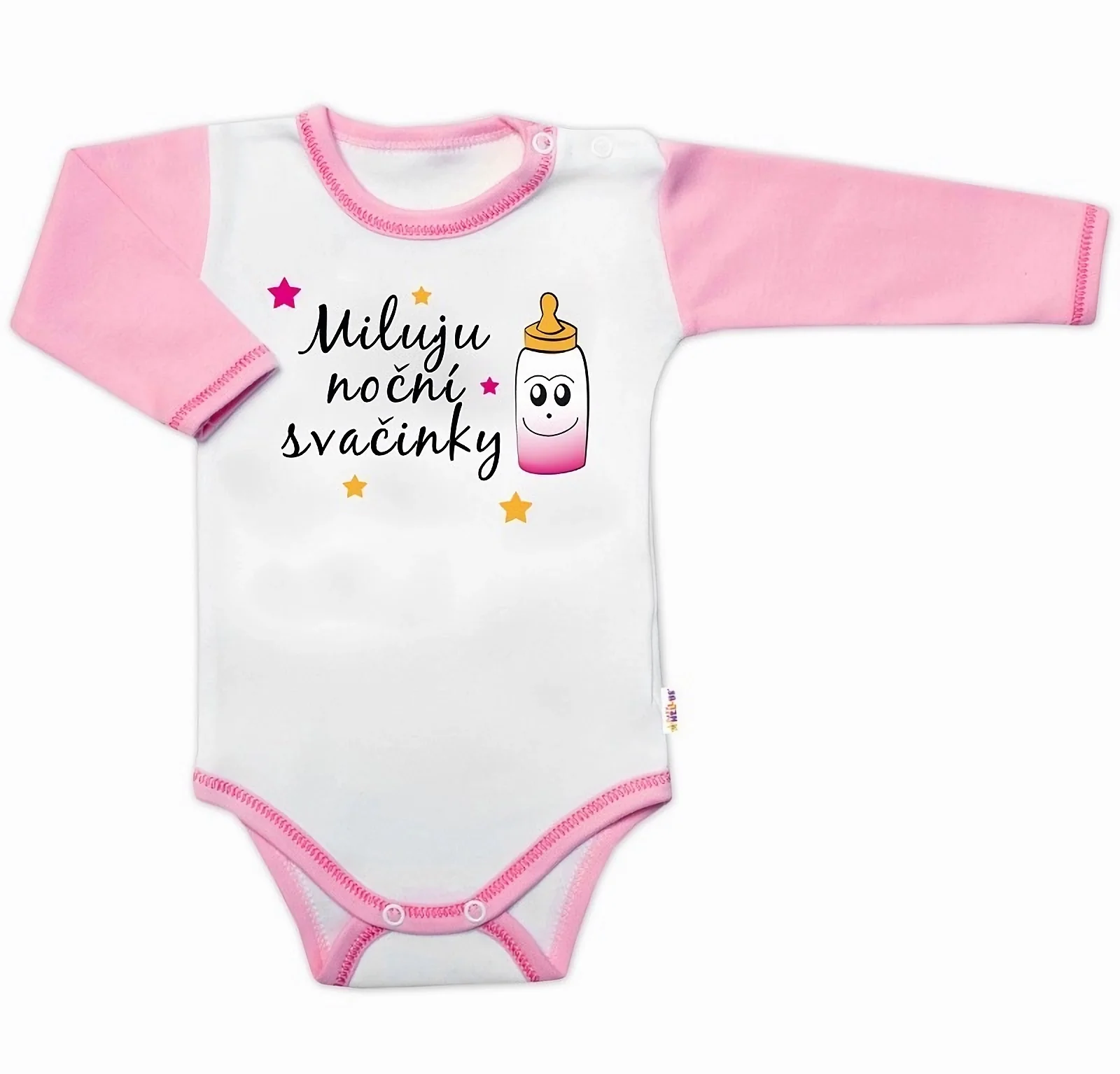 Baby Nellys Body dl. rukáv s vtip. textem   Miluju noční svačinky vel.  80, holka