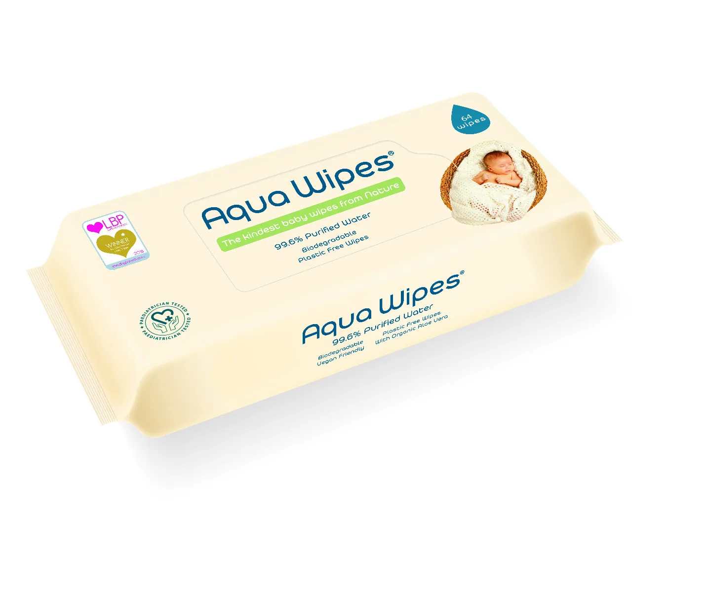 Aqua Wipes BIO Aloe Vera 100% rozložitelné ubrousky 99 % vody 64 ks