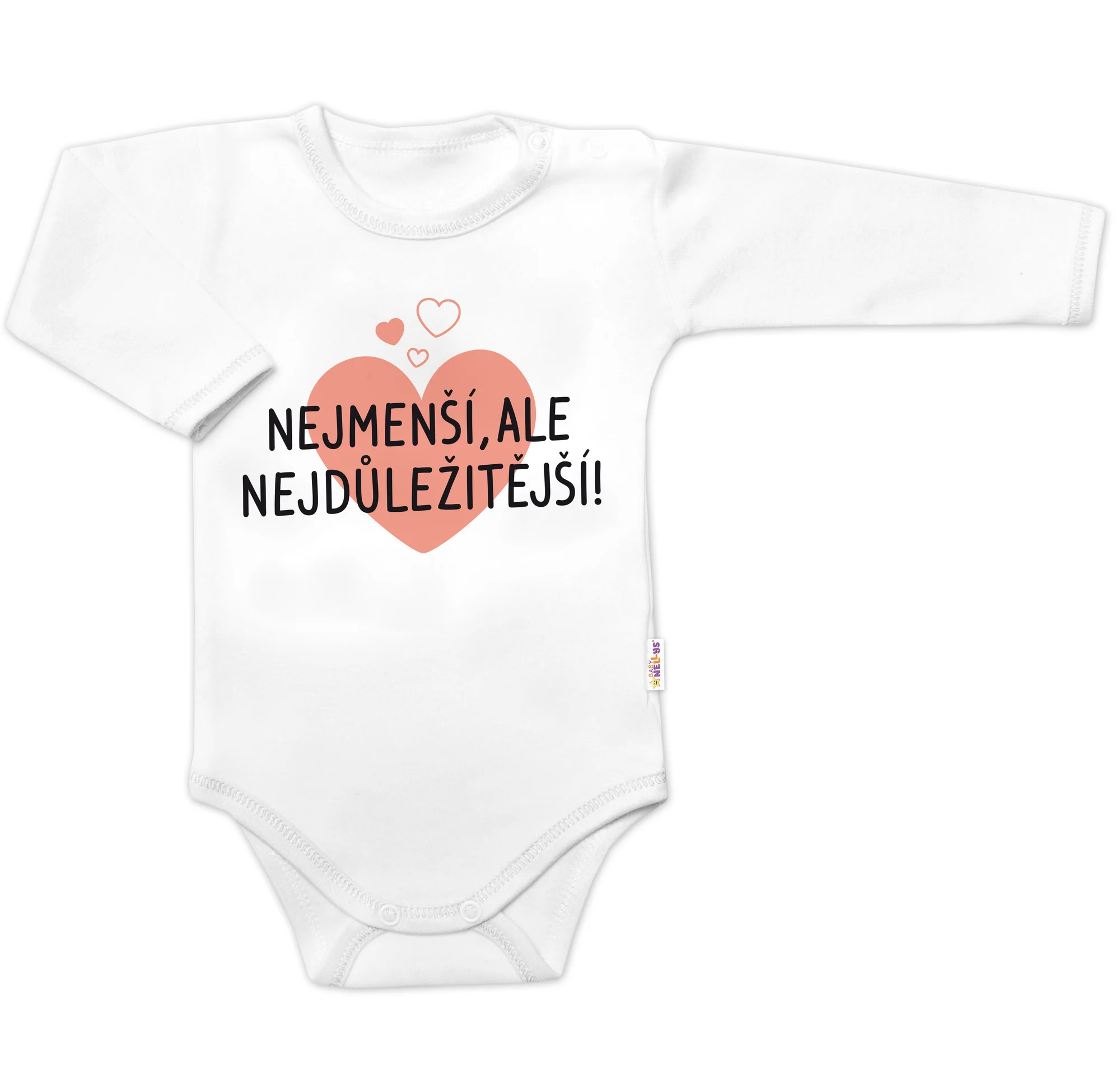 Baby Nellys Body dlouhý rukáv, Nejmenší, ale nejdůležitější,  bílé vel.  74