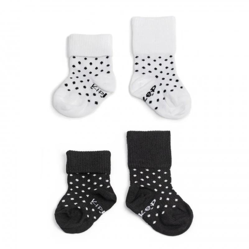 KipKep dětské ponožky Stay-on-Socks 6-12m 2páry Black&White Dots 