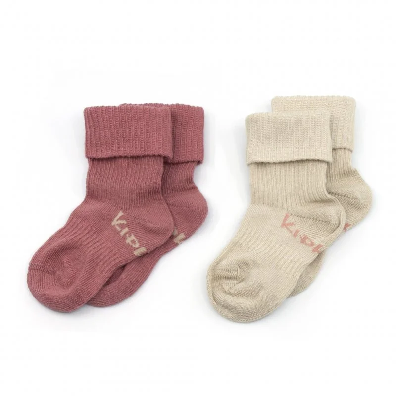 KipKep dětské ponožky Stay-on-Socks 0-6m 2páry Dusty Clay 