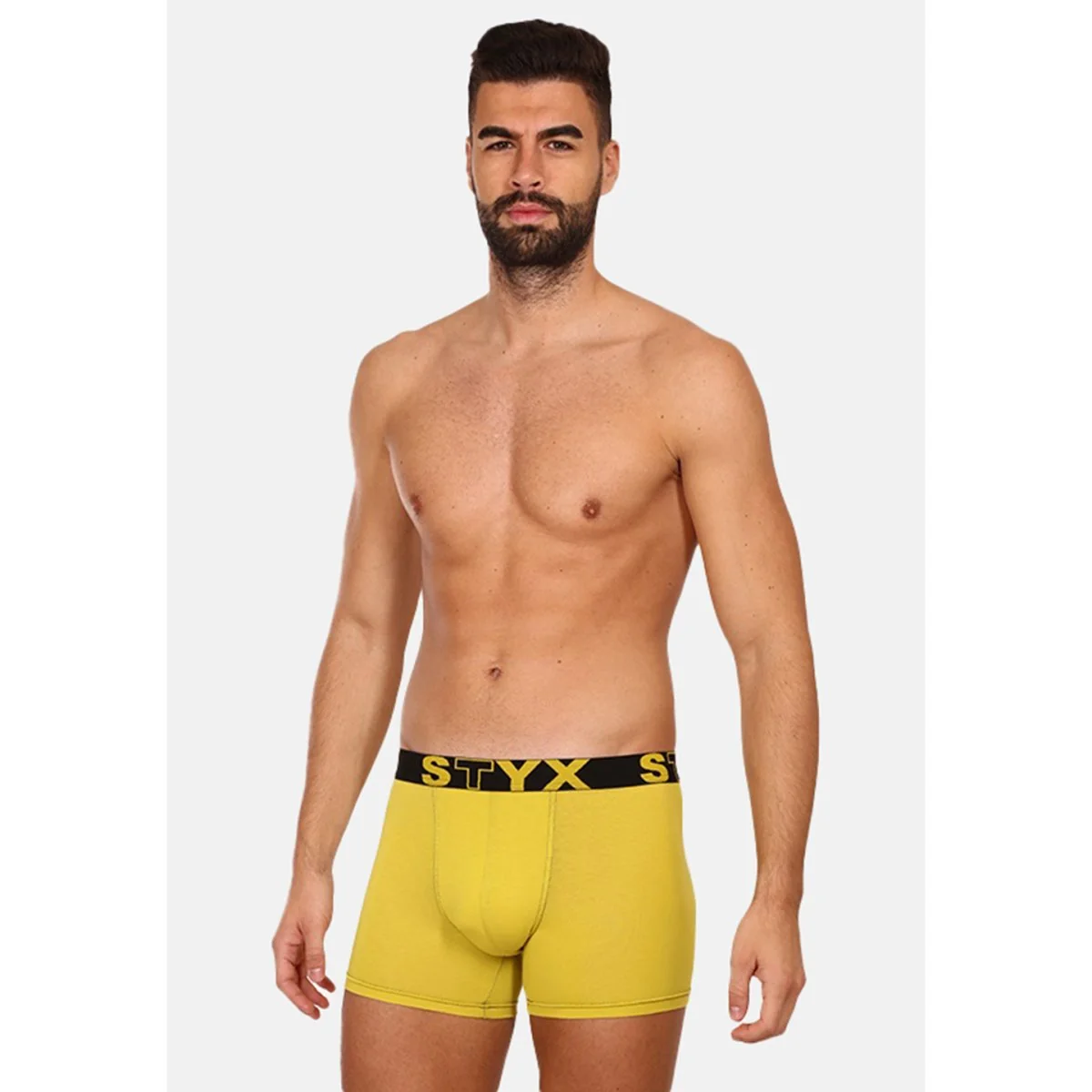 Styx Pánské boxerky long sportovní guma zelenožluté (U1065) XL 