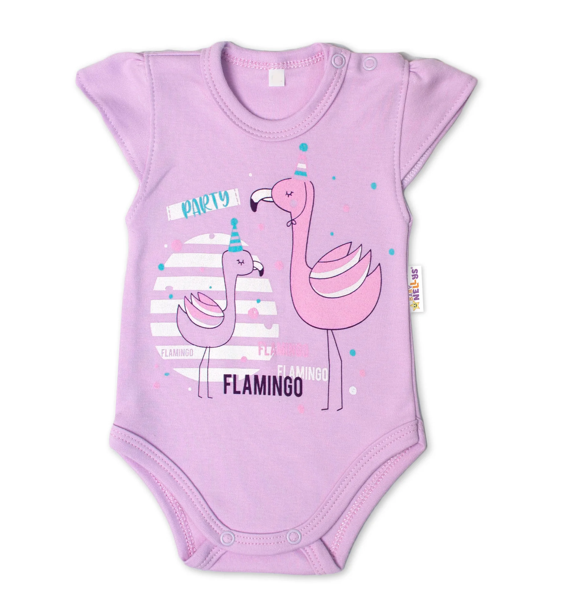 Baby Nellys Bavlněné kojenecké body, kr. rukáv, Flamingo - lila, vel. 86