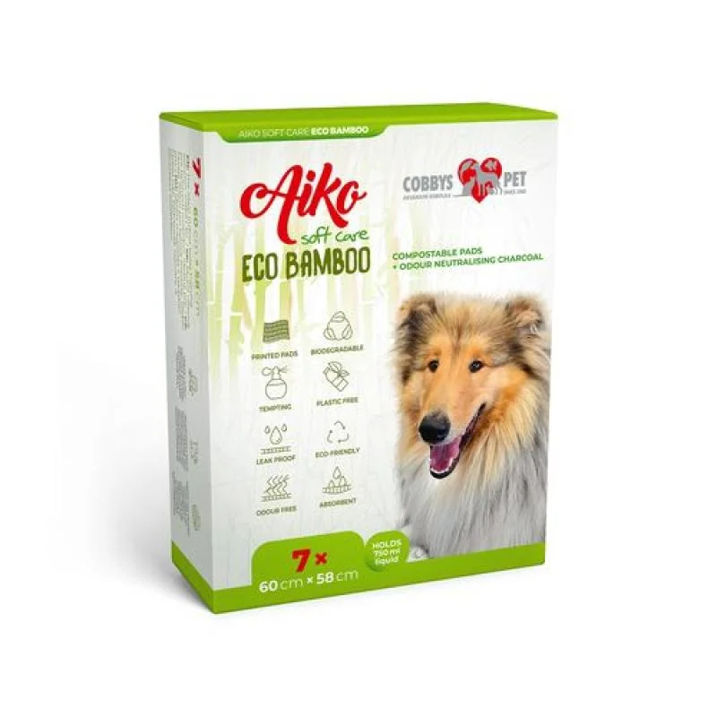 Aiko Soft Care Eco Bamboo 60x58cm 7ks kompostovatelné pleny pro psy s dřevěným uh