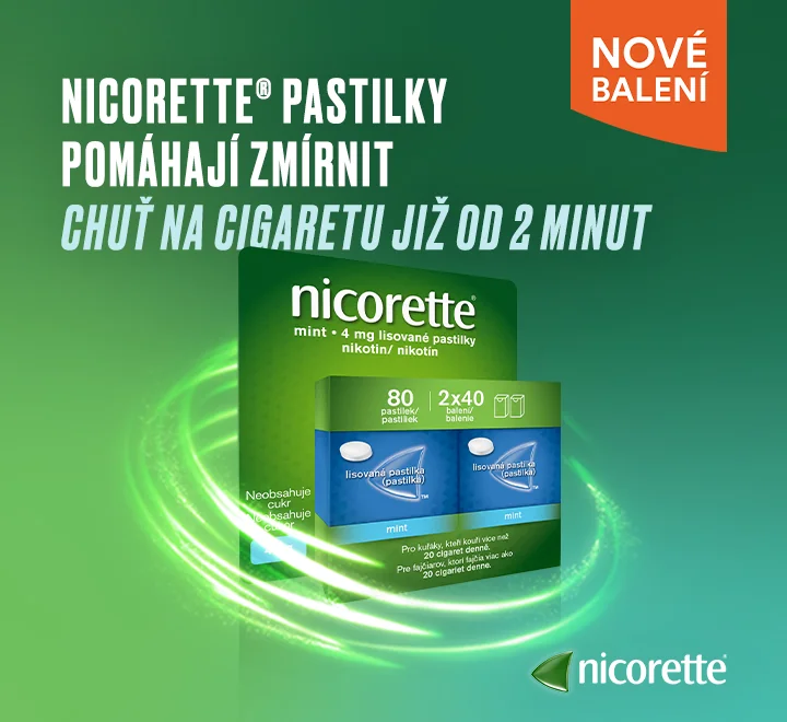 Nicorette pastilky pomáhají zmírnit chuť na cigaretu již od 2 minut. Nové balení.