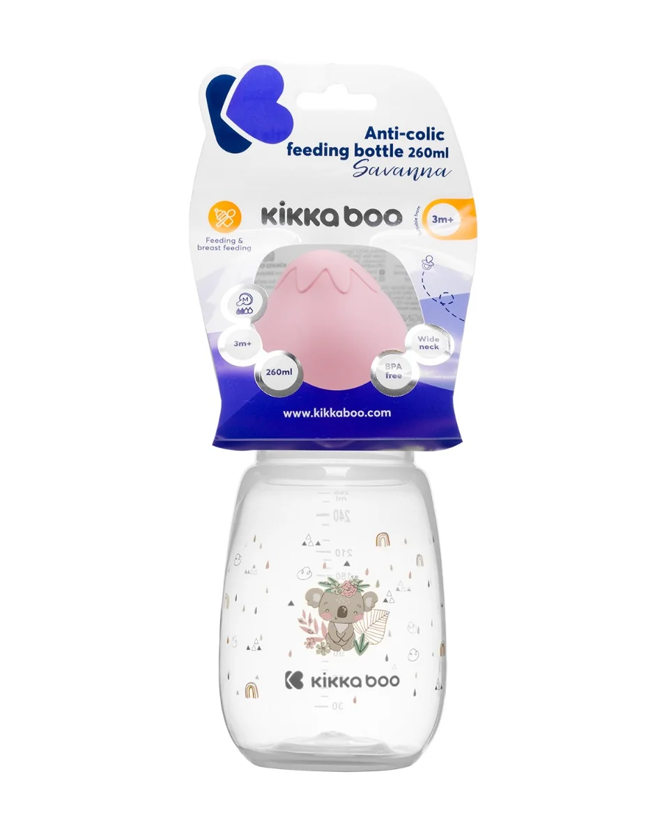 KikkaBoo Kojenecká láhev 3m+ savanna pink 260 ml