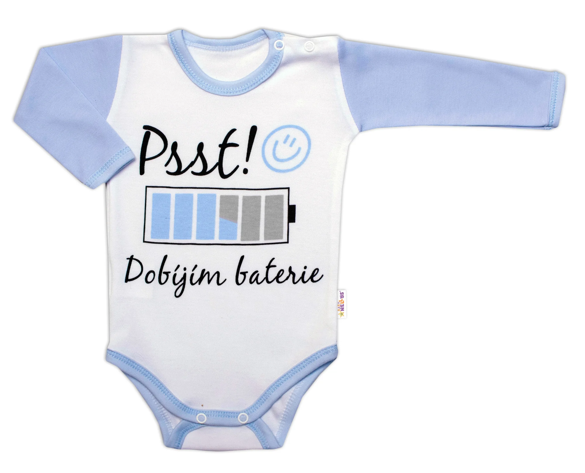 Baby Nellys Body dl. rukáv s vtipným textem, Psst! Dobíjím baterie, vel. 80