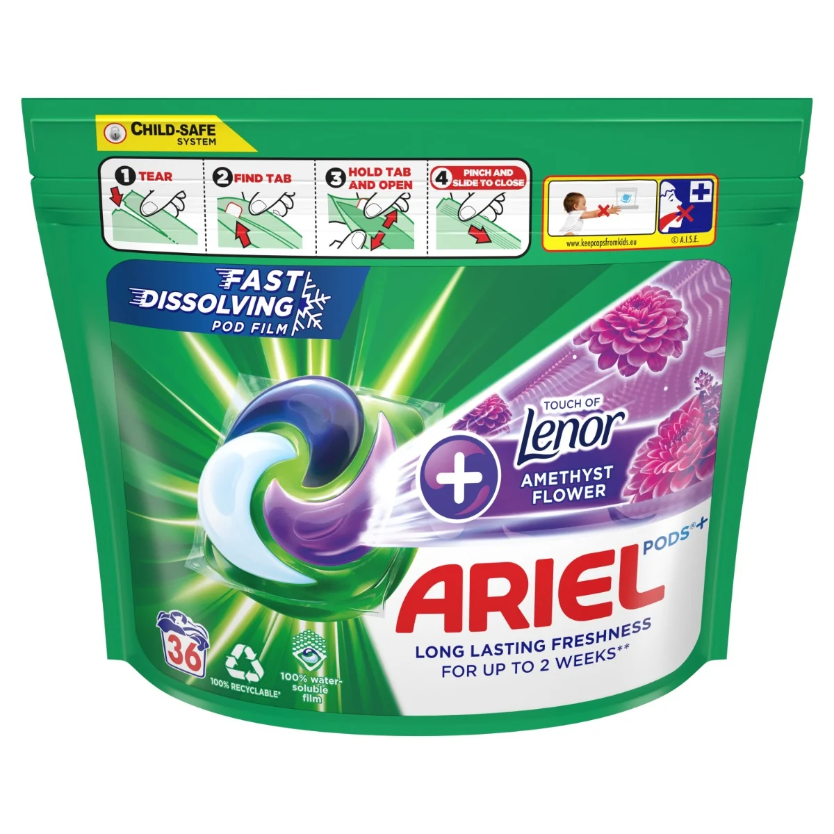 Ariel Touch of Lenor Amethyst Flower Prací kapsle 36 ks