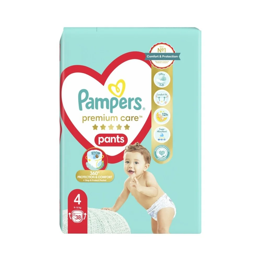 Pampers Premium Care vel. 4 9-15 kg plenkové kalhotky 38 ks