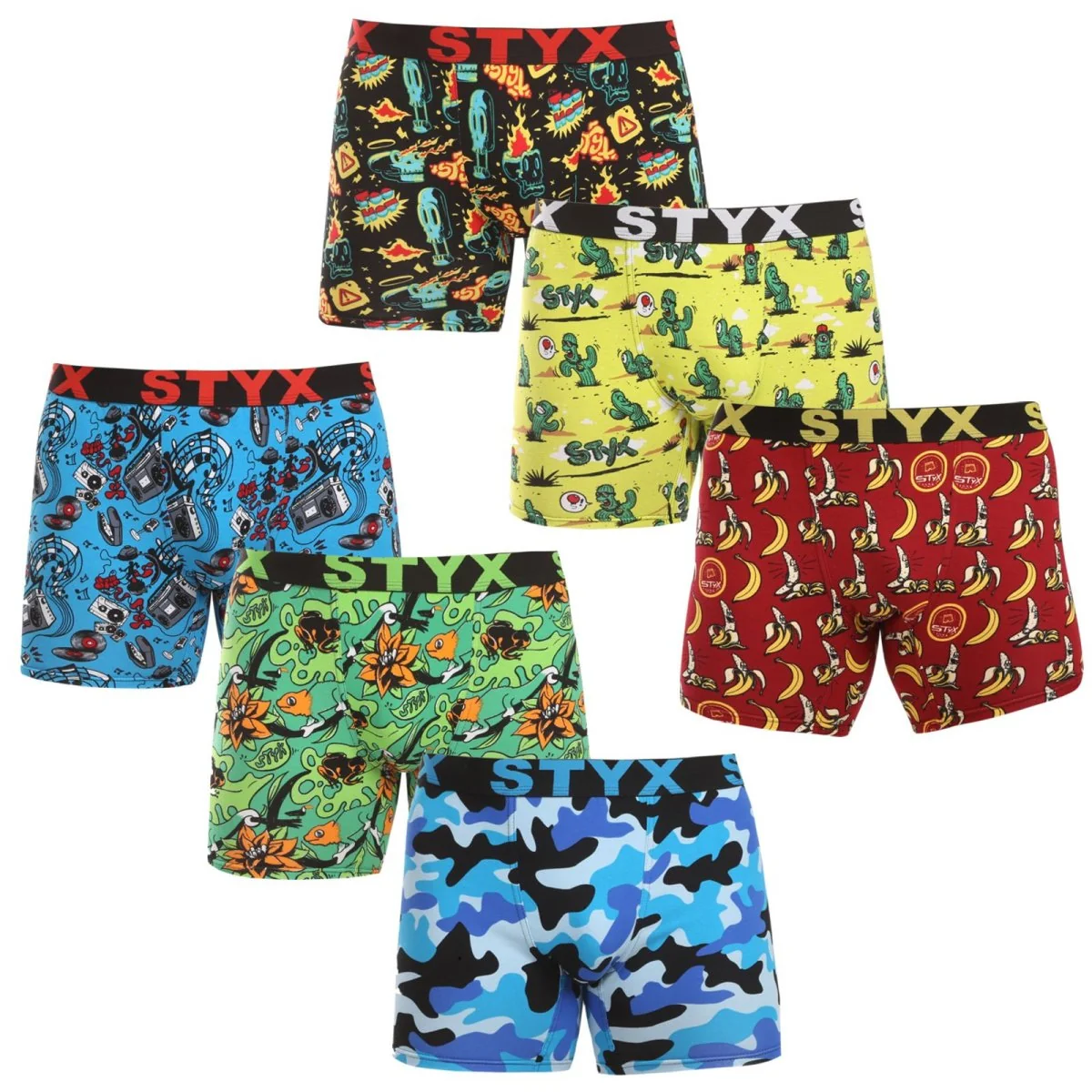 Styx 6PACK pánské boxerky long art sportovní guma vícebarevné (6UN13198780) XXL