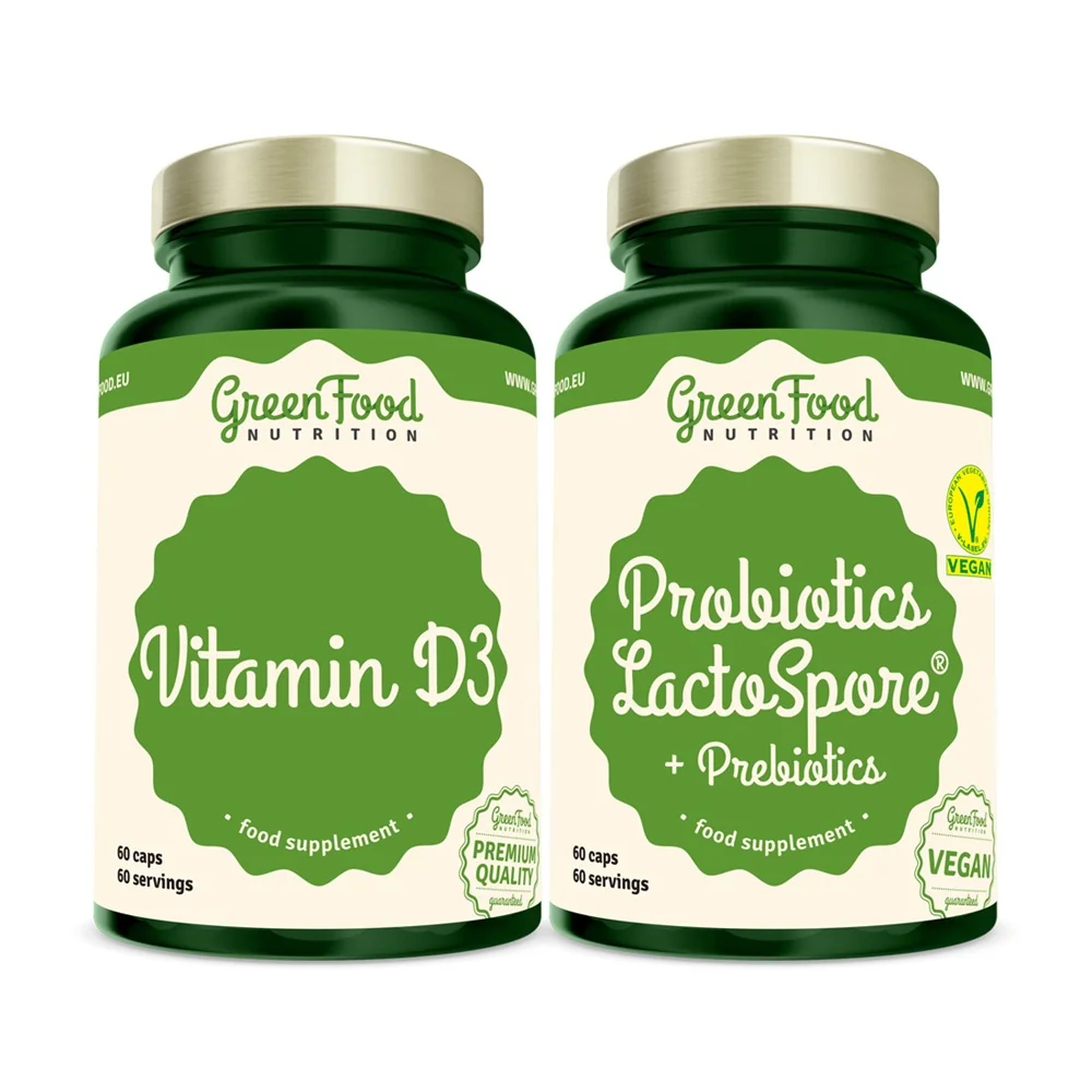 GreenFood Nutrition Probiotics Lactospore + Prebiotics + Vitamin D3 60+60 kapslí