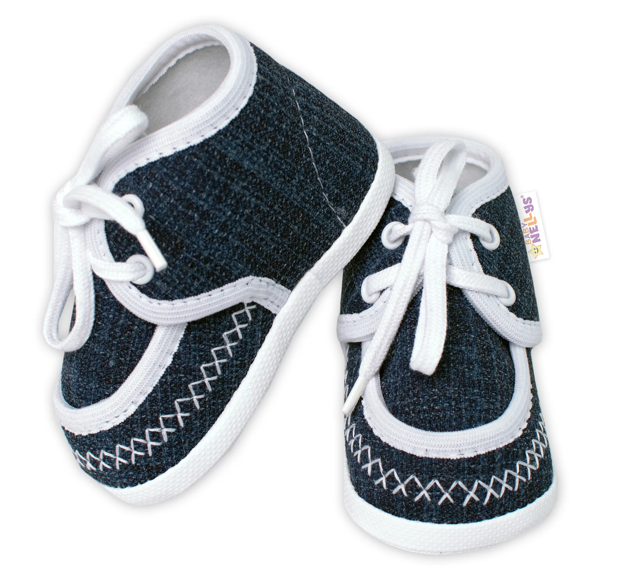 Baby Nellys Kojenecké capáčky/botičky s obšitím,  jeans 