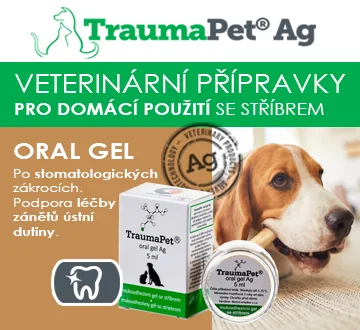 TraumaPet Ag. Veterinární přípravky pro domácí použití se stříbrem. Oral gel. Po stomatologických zákrocích. Podpora léčby zánětů ústní dutiny.