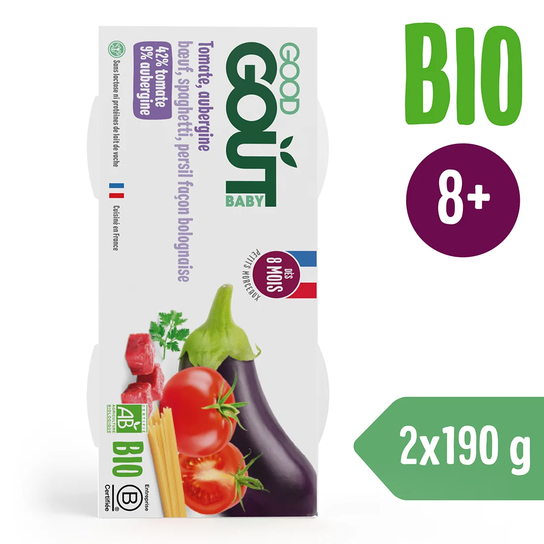 Good Gout BIO Špagety s lilkem a hovězím masem 2x190 g