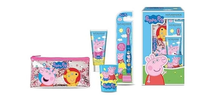 Peppa Pig Zubní kartáček s pastou dárkový set se skleničkou a taštičkou