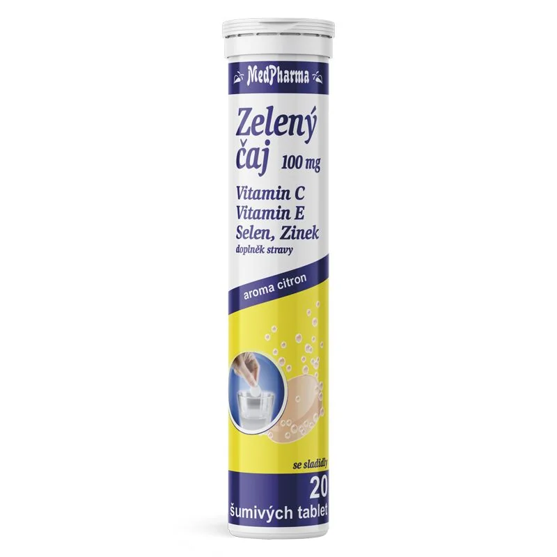 MedPharma Zelený čaj 100 mg + vitamin E + Selen + Zinek 20 šumivých tablet