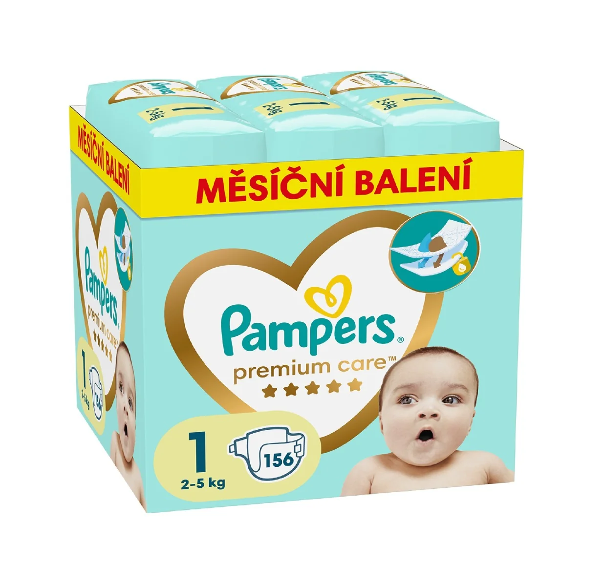 Pampers Premium Care Monthly Box vel. 1 2–5 kg dětské pleny 156 ks