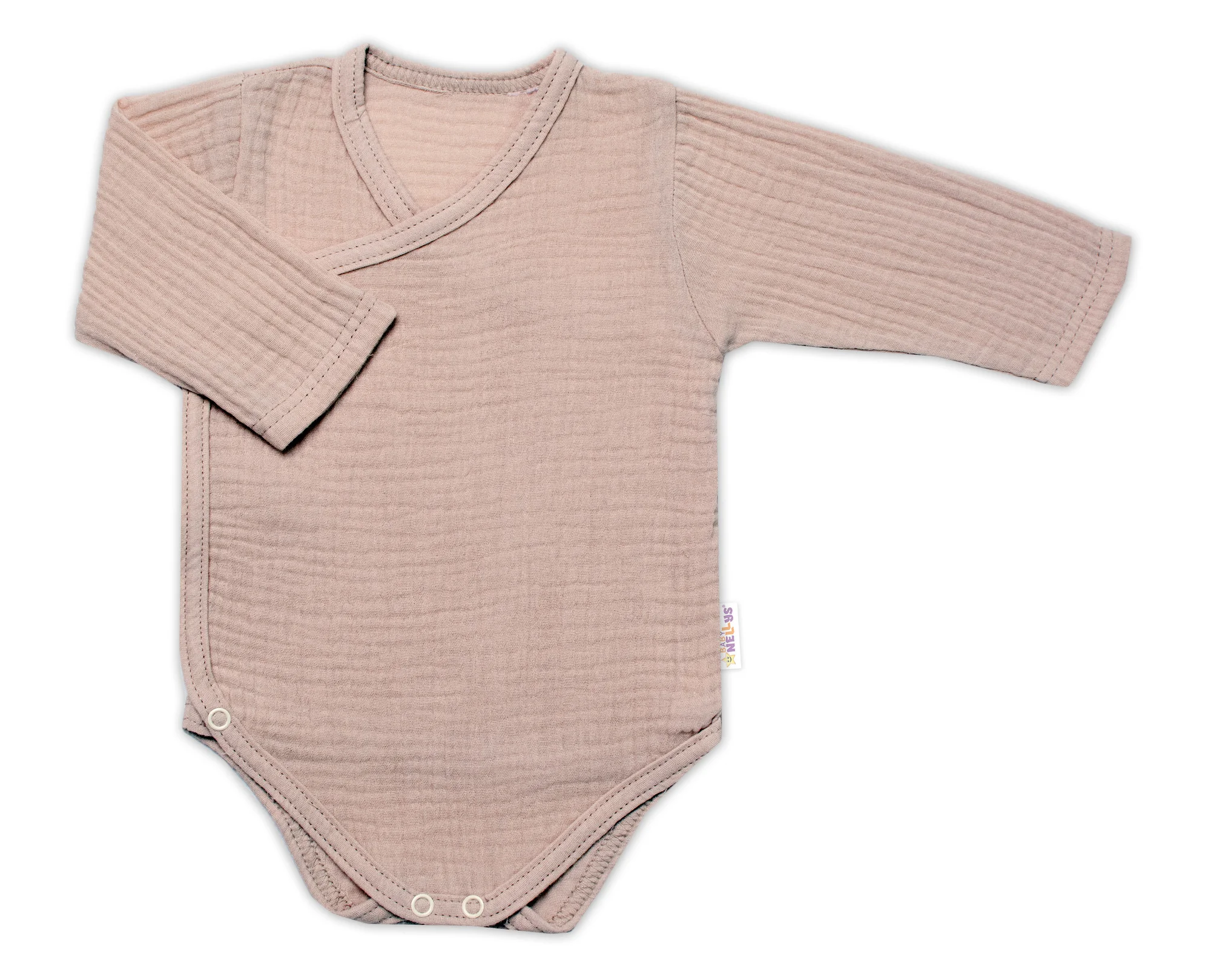 Baby Nellys Zavinovací kojenecké body dl. rukáv, mušelín,  béžové, veľ. 62 