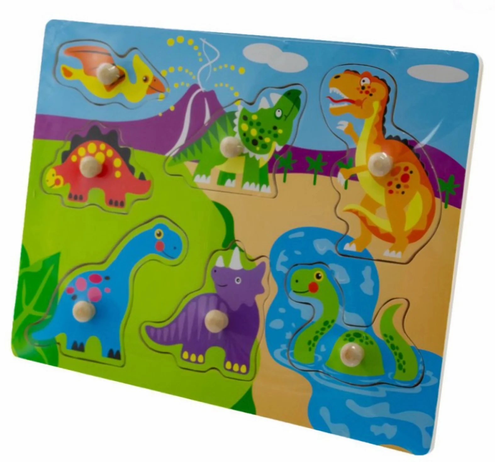 TULIMI Dřevěné zábavné puzzle vkládací 30x22,5cm - Dinosauři