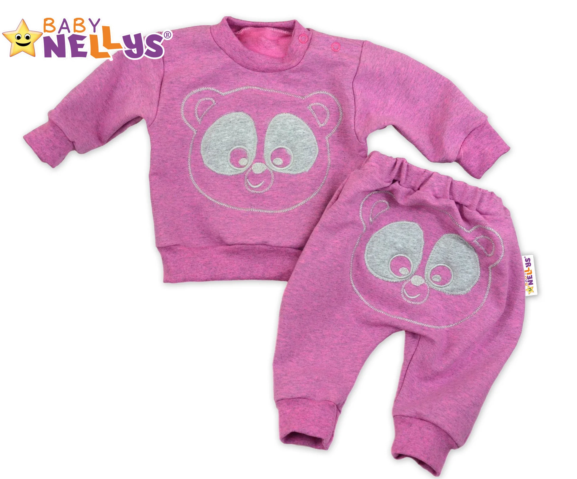 Baby Nellys Tepláková souprava - Medvídek - růžový melír, vel. 86