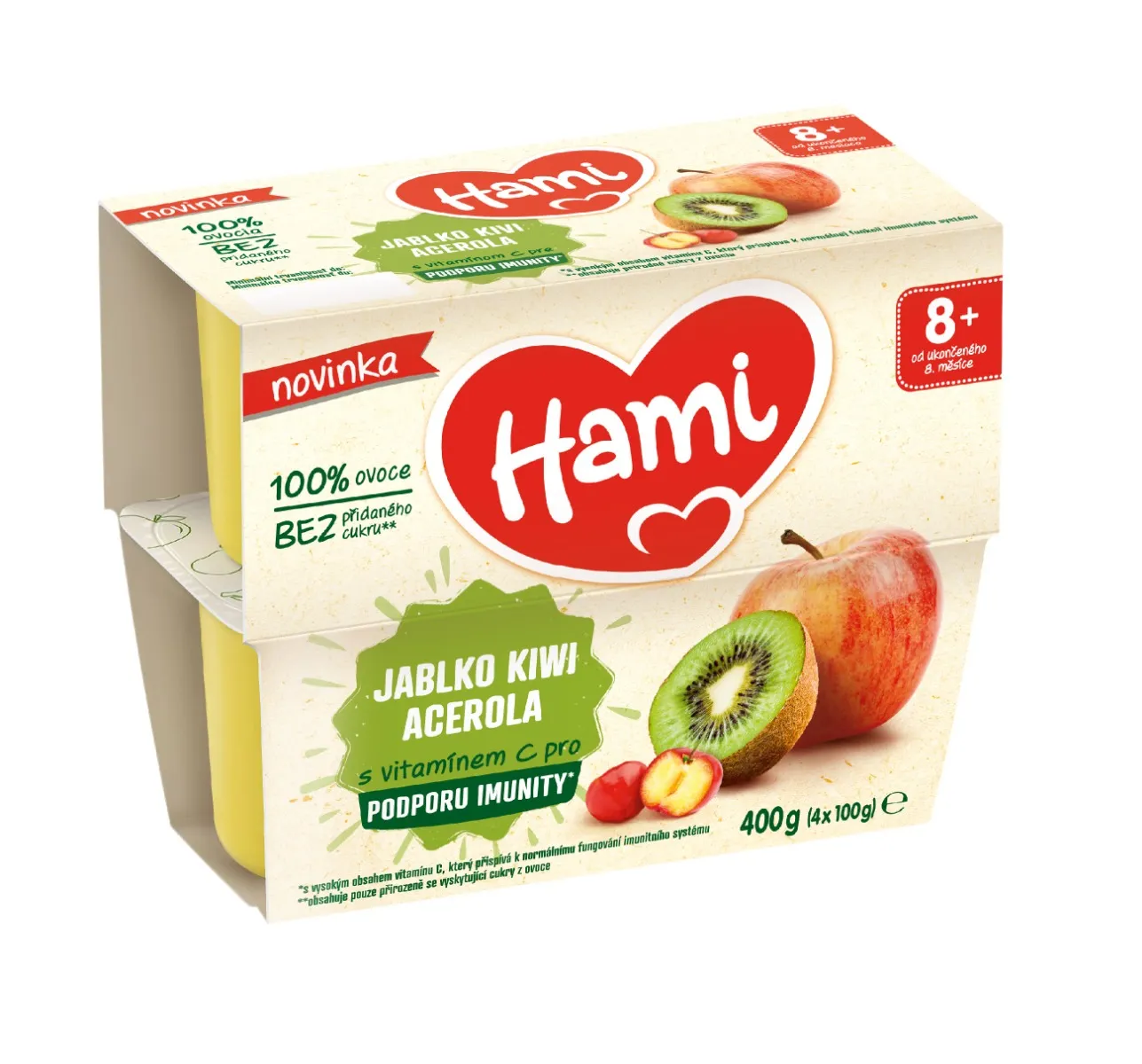 Hami 100% ovoce Jablko kiwi a acerola 8m+ 4x100 g