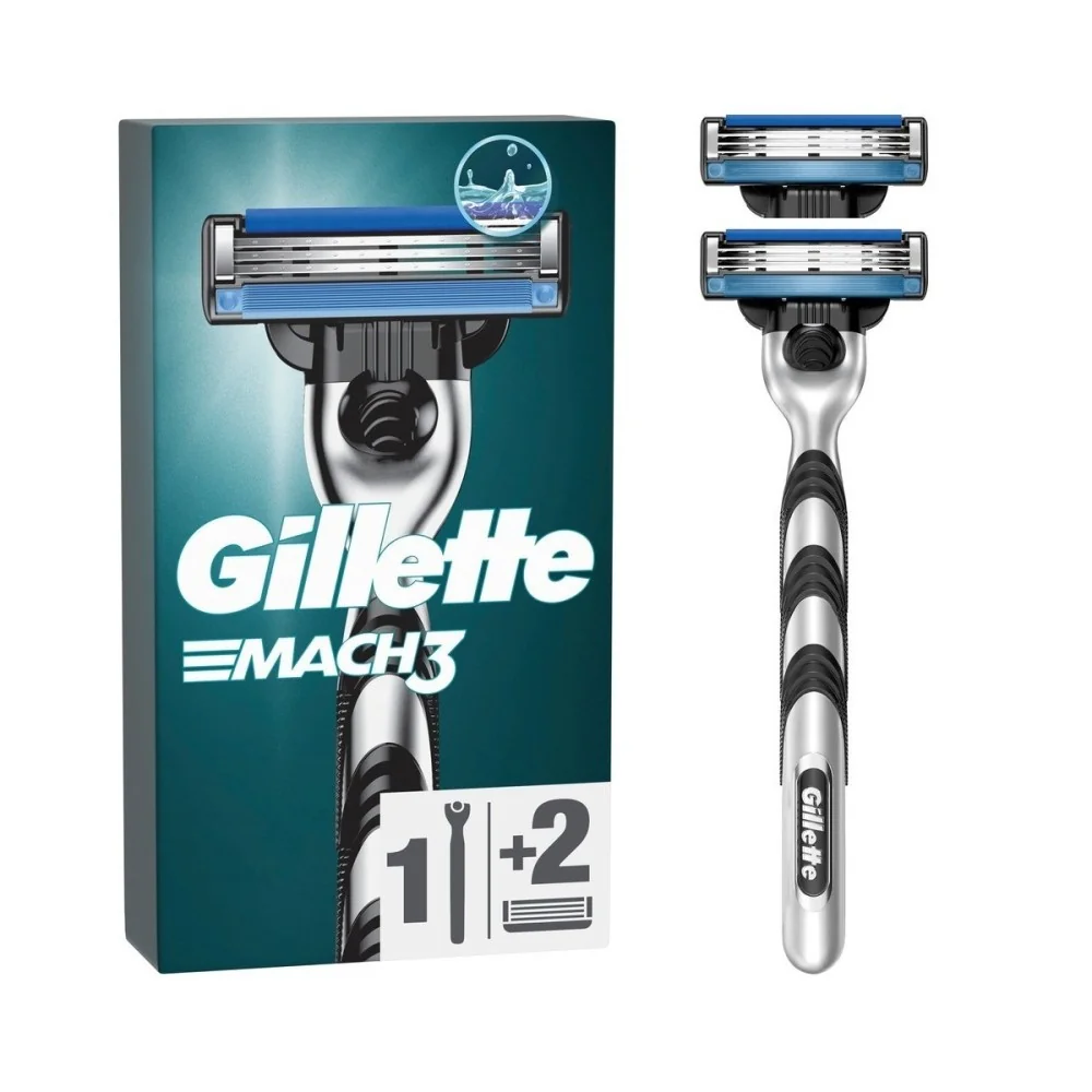 Gillette Mach3 Rukojeť holicího strojku 1 ks + náhradní hlavice 2 ks