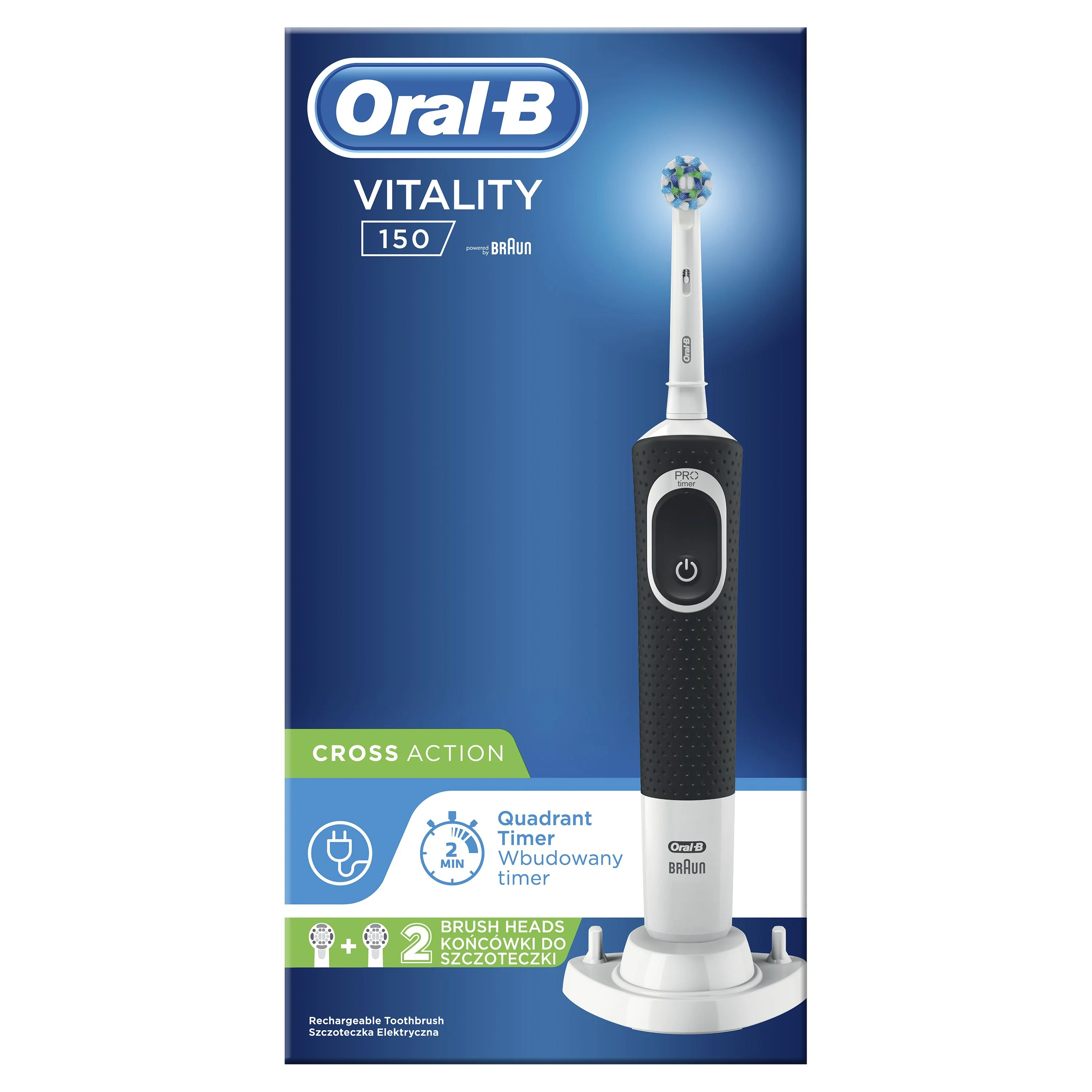 Oral-B Vitality 150 Cross Action Black + 1 Sensi UltraThin elektrický zubní kartáček