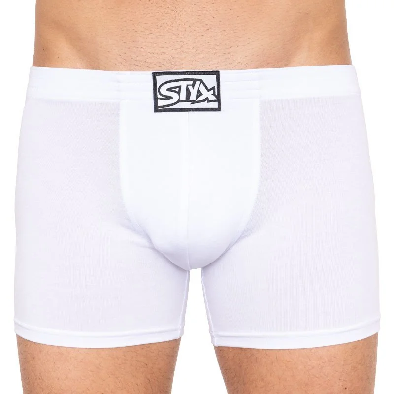 Styx Pánské boxerky long klasická guma bílé (F1061) XXL