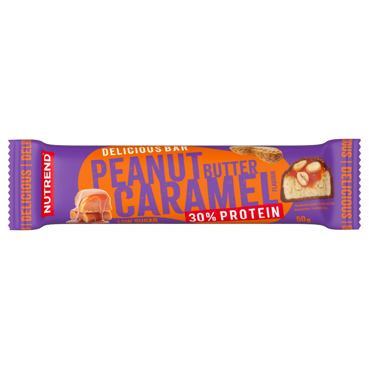 Nutrend DELICIOUS BAR arašídové máslo + karamel tyčinka 50 g