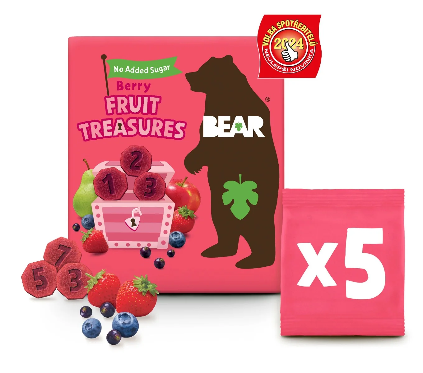 BEAR Fruit Treasures Berry jahoda a borůvka ovocné kousky 5x20 g