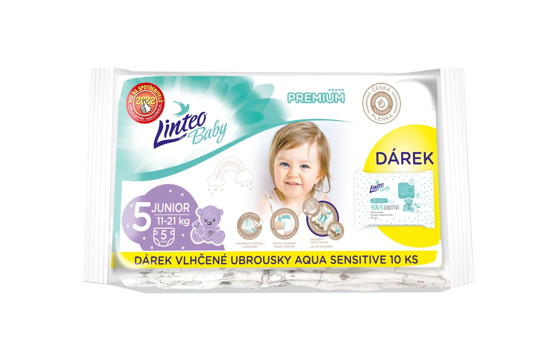 Linteo Baby PREMIUM 5 Junior 11-21 kg dětské plenky 5 ks +dárek